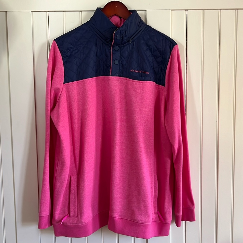 Vineyard Vines Colorblock quarter snap knit Shep Pullover.